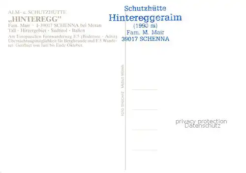 AK / Ansichtskarte Schenna_Meran_Trentino_IT Schutzhuette Hintereggalm 