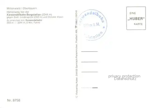 AK / Ansichtskarte Mittenwald_Bayern Hoehenweg bei der Karwendelbahn Bergstation Mittenwald Bayern