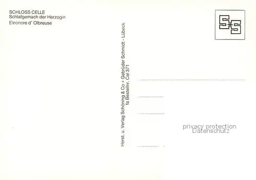 AK / Ansichtskarte Celle_Niedersachsen Schloss Celle Schlafgemach der Herzogin Eleonore d Olbreuse Celle_Niedersachsen
