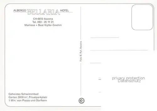 AK / Ansichtskarte Ascona_Lago_Maggiore_TI Albergo Bellaria Hotel Pool 