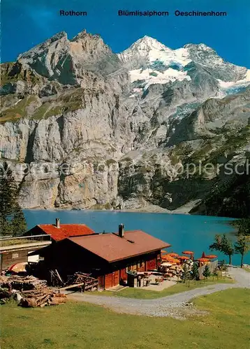AK / Ansichtskarte Oeschinensee_oeschinensee_1578m_BE Berghaus mit Bluemlisalpgruppe 