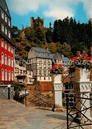 AK / Ansichtskarte Monschau Rotes Haus m. Ruine Haller Fachwerkhaeuser Monschau