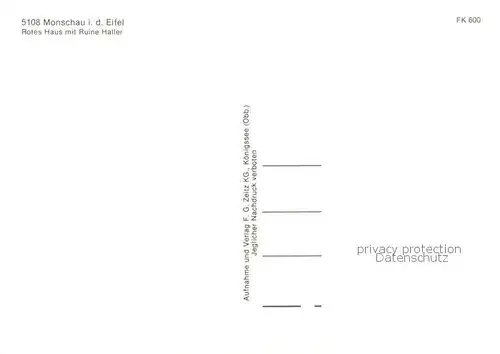 AK / Ansichtskarte Monschau Rotes Haus m. Ruine Haller Fachwerkhaeuser Monschau