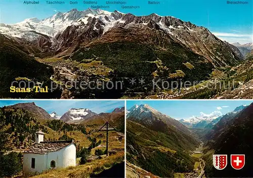 AK / Ansichtskarte Saastal Panorama mit Saas Fee Saas Grund Saas Almagell und Triftalp Saastal