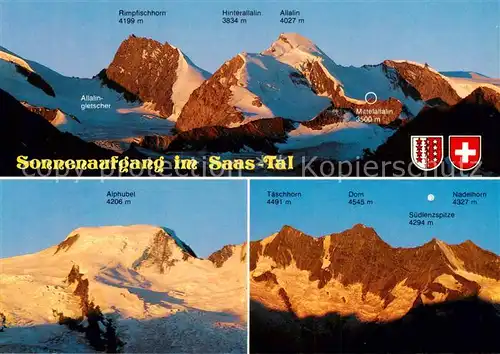 AK / Ansichtskarte Saastal Panorama Sonnenaufgang Alphubel Taeschhorn Dom Nadelhorn Saastal