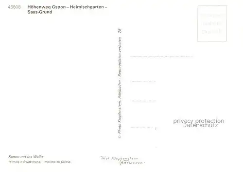 AK / Ansichtskarte Saas Grund_VS Hoehenweg Gspon Heimischgarten Kapelle Panorama 