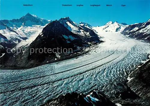 AK / Ansichtskarte Eggishorn_VS Gr Aletschgletscher und Maerjelensee Aletschhorn Jungfrau Moench und Eiger 