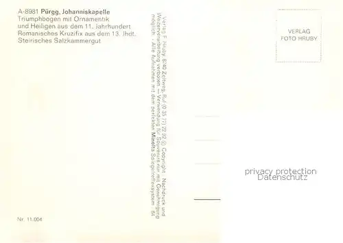 AK / Ansichtskarte Puergg Trautenfels_Steiermark_AT Johanniskapelle Triumphbogen mit Ornamentik und Heiligen Romanisches Kruzifix  