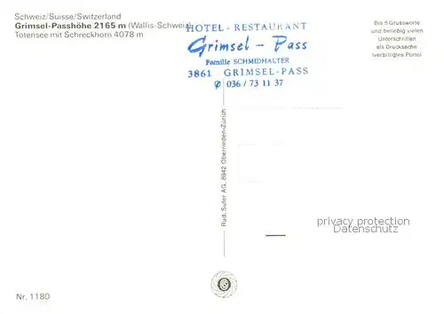 AK / Ansichtskarte Grimsel_Pass Hotel Grimsel Passhoehe mit Totensee und Schreckhorn Grimsel Pass