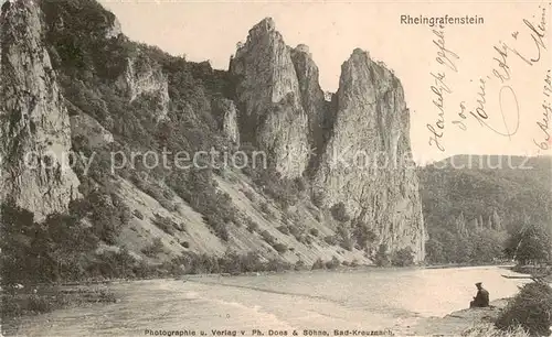 AK / Ansichtskarte Bad_Muenster_Stein_Ebernburg Partie an der Nahe Rheingrafenstein Felsen Bad_Muenster