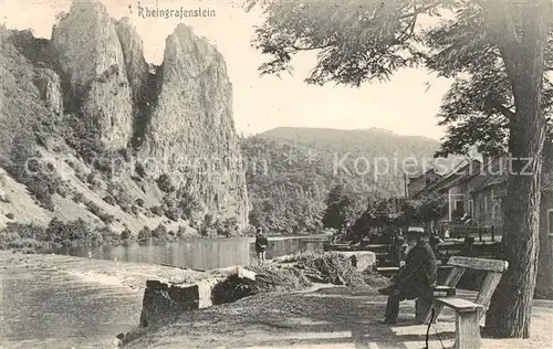 AK / Ansichtskarte Bad_Muenster_Stein_Ebernburg Uferpartie an der Nahe Rheingrafenstein Felsen Bad_Muenster