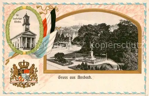 AK / Ansichtskarte Ansbach_Mittelfranken St. Ludwigs Kirche u. Denkmal Ansbach Mittelfranken