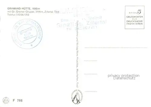 AK / Ansichtskarte Grawandhuette_1640m_Zillertal_AT mit Grosser Greiner Gruppe 