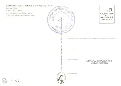 AK / Ansichtskarte Waxeggkees_Rossruck Unterkunftshaus Alpenrose Feldkopf Hornspitzen mit Schwarzsee Moesele  Waxeggkees Rossruck