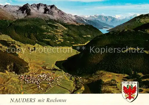 AK / Ansichtskarte Nauders_Tirol Fliegeraufnahme mit Grossem Schafkopf und Reschensee Nauders Tirol