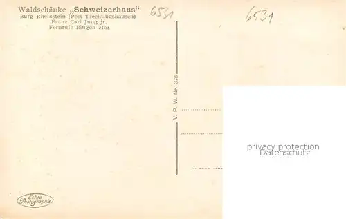 AK / Ansichtskarte Burg_Rheinstein Waldschaenke Schweizerhaus Burg_Rheinstein