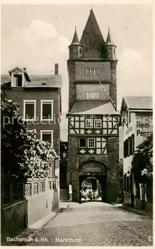 AK / Ansichtskarte Bacharach_Rhein Marktturm Hotel Pension Bacharach Rhein