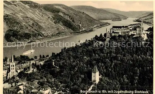 AK / Ansichtskarte Bacharach_Rhein Panorama mit Jugendburg Stahleck Bacharach Rhein