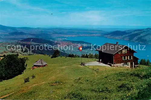 AK / Ansichtskarte Aeschi_Spiez_BE Skihaus Aeschiallmend Blick auf Thunersee 