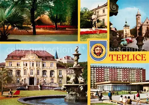 AK / Ansichtskarte Teplice__Teplitz Schoenau_CZ Kurpark Gottwald Denkmal Brunnen Schloss Wohnsiedlung 