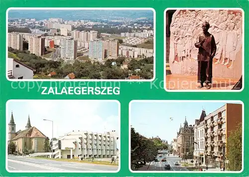 AK / Ansichtskarte Zalaegerszeg_HU Stadtpanorama Wohnsiedlung Denkmal Statue Kirche Stadtzentrum 