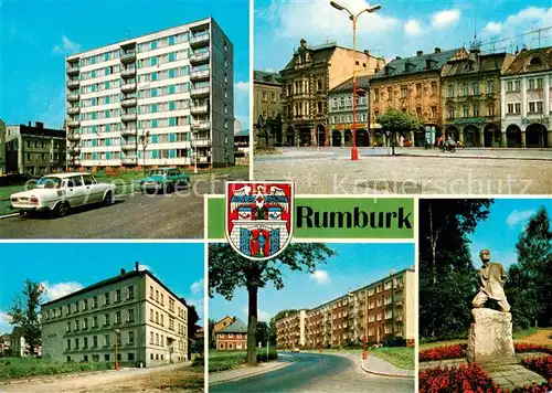 AK / Ansichtskarte Rumburk_Rumburg_CZ Neubau Hochhaus J. Fucika Platz Altstadt Museum Wohnsiedlung Denkmal 