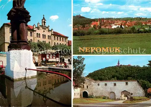 AK / Ansichtskarte Nepomuk_Pomuk_CZ Brunnen Stadtmauer Ortsansicht 