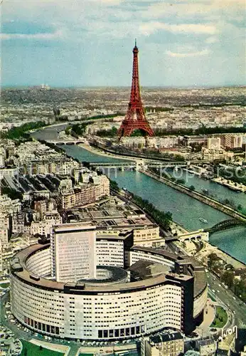 AK / Ansichtskarte Paris_75 Maison Radio France la Seine et la Tour Eiffel Collection Couleurs et Lumiere de France vue aerienne 