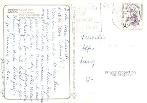 AK / Ansichtskarte Ried_Pfronten DAK Kurzentrum Haus Allgaeu Alpen Ried Pfronten