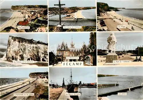 AK / Ansichtskarte Fecamp_76 Vue generale Vue prise du Calvaire La Plage La Falaise et le Calvaire La Benedictine Le Port et lAttente Esplanade et les jetees Le Bassin Berigny Les Jetees 