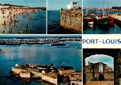 AK / Ansichtskarte Port Louis_56_Morbihan A cote de la citadelle se trouvent un port de peche du Morbihan et une belle plage tres frequetee par les baigneurs de la region 