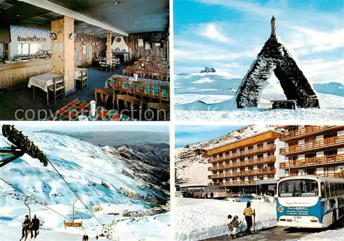 AK / Ansichtskarte Sierra_Nevada_Granada_Andalucia_ES Nuestra Senora de la Nieves y El Veleta Plaza Pradollano Restaurante Pradolano Telesilla 