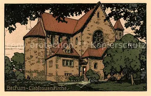 AK / Ansichtskarte Beckum__Westfalen Liebfrauenkirche Aussenansicht Kuenstlerkarte Steinzeichnung 