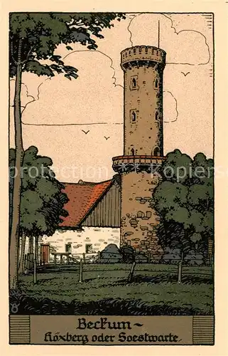 AK / Ansichtskarte Beckum__Westfalen Hoexberg oder Soestwarte Kuenstlerkarte Steinzeichnung 