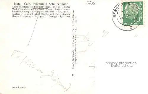 AK / Ansichtskarte Bendorf_Rhein Restaurant Hotel Cafe Schuetzenhoehe Aussen  u. Innenansichten Bendorf Rhein