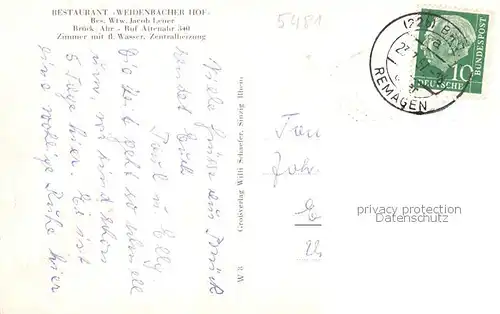 AK / Ansichtskarte Brueck_Ahr_Ahrbrueck Restaurant Weidenbacher Hof Aussen  u. Innenansicht 