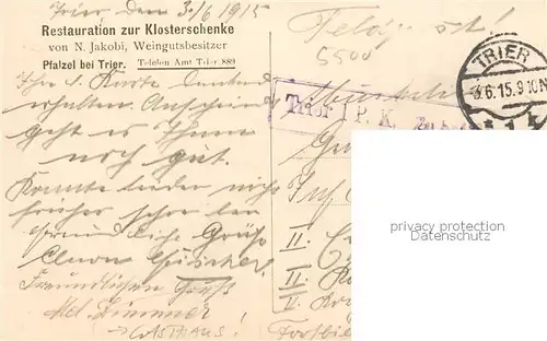 AK / Ansichtskarte Pfalzel_Trier Restauration zur Klosterschenke Aussenansicht   feldpost 