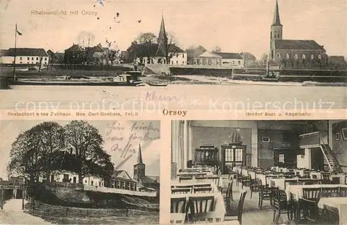 AK / Ansichtskarte Orsoy_Rhein Rheinansicht m. Orsoy   Restaurant altes Zollhaus Innen  u. Aussenansicht Orsoy Rhein
