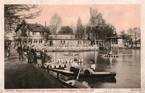 AK / Ansichtskarte Zittau Burgteich   Restaurant m. Goldelfahrt u. Konzertgarten   Feldpost Zittau