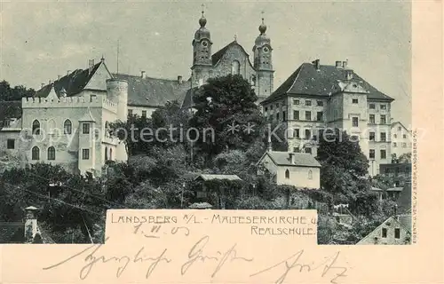 AK / Ansichtskarte Landsberg_Lech Malteserkirche u. Realschule Landsberg_Lech