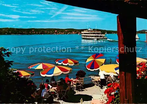 AK / Ansichtskarte Berg_Starnberg Strandhotel Schloss Berg Terrasse Faehre Starnberger See Berg_Starnberg