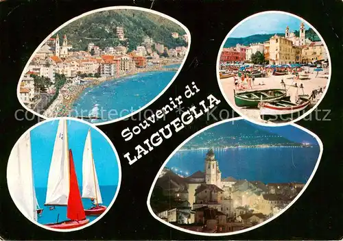 AK / Ansichtskarte Laigueglia_Savona_IT Teilansichten Kuestenort Strand Segeln 