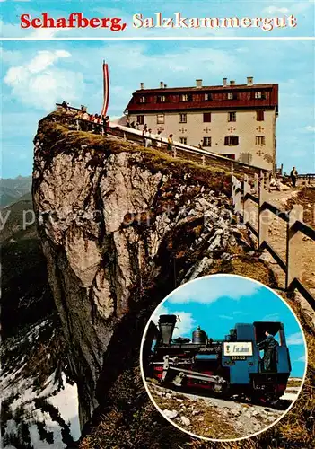 AK / Ansichtskarte Schafberg_1783m_Salzkammergut_AT Berghotel Schafbergspitze Aussichtsberg Dampflokomotive 