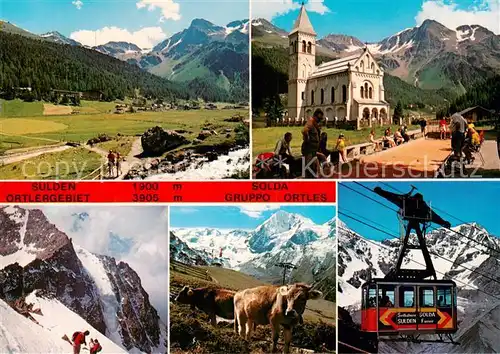AK / Ansichtskarte Sulden_Solda_Trentino Alto Adige_IT Dorf am Ortler Vinschgau Kirche Kabinenbahn 