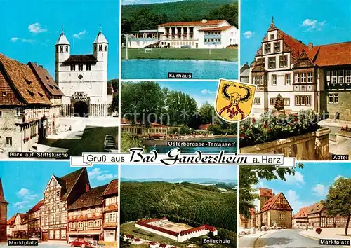 AK / Ansichtskarte Bad_Gandersheim Stiftskirche Kurhaus Osterbergsee Terrassen Abtei Marktplatz Zollschule Marktplatz Bad_Gandersheim