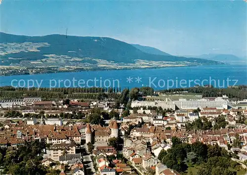 AK / Ansichtskarte Yverdon les Bains_VD Lac de Neuchatel et Jura Vue aerienne 