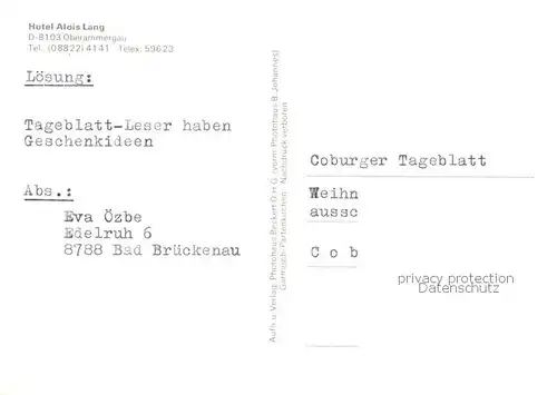 AK / Ansichtskarte Oberammergau Hotel Alois Lang Oberammergau