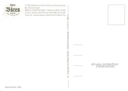 AK / Ansichtskarte Oberharmersbach Hotel Baeren Gastraeume Park Freiterrasse Grill Oberharmersbach