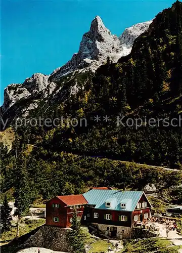 AK / Ansichtskarte Hoellentalhuette_1381m_Garmisch Partenkirchen mit Hoellentorkopf 