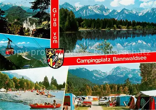 AK / Ansichtskarte Schwangau Campingplatz Bannwaldsee Strand Panorama Seilbahn Schwangau